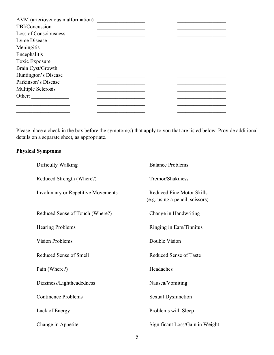 Neuropsychological Evaluation Background Questionnaire - Northeast Neuropsychology, Page 5