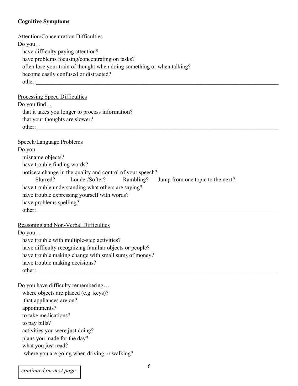 Neuropsychological Evaluation Background Questionnaire - Northeast Neuropsychology, Page 6
