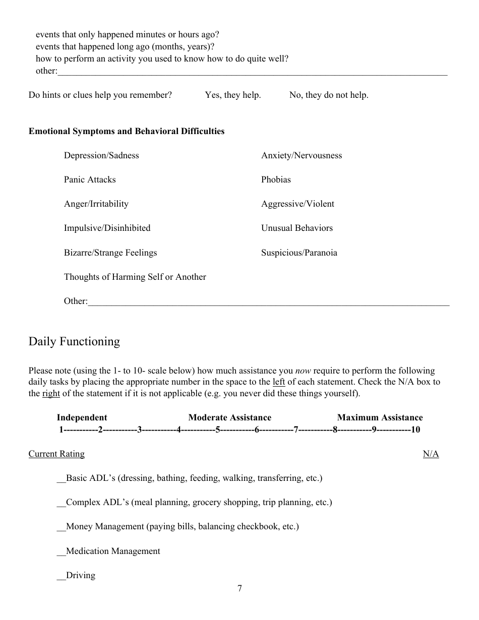 Neuropsychological Evaluation Background Questionnaire - Northeast Neuropsychology, Page 7