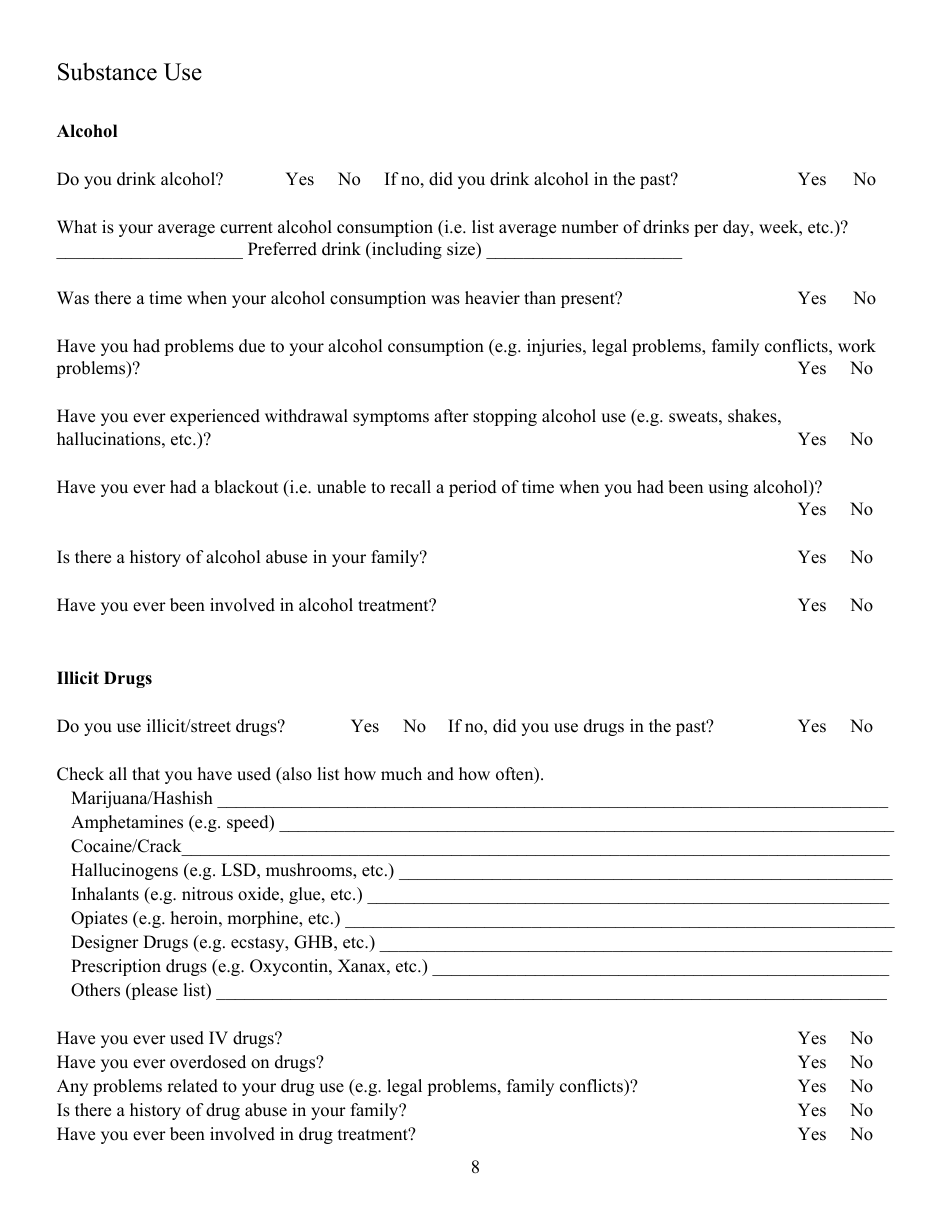 Neuropsychological Evaluation Background Questionnaire - Northeast Neuropsychology, Page 8