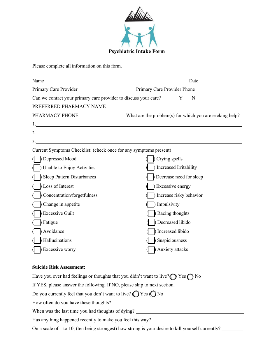 Psychiatric Intake Form, Page 1