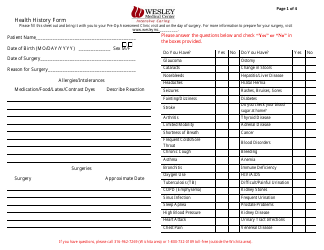 Health History Form - Wesley Medical Center