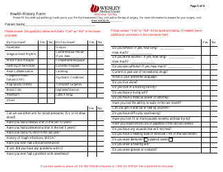 Health History Form - Wesley Medical Center, Page 2