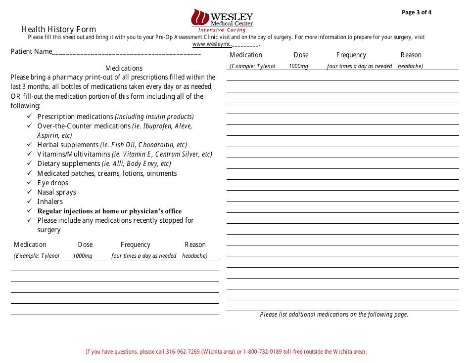 Health History Form - Wesley Medical Center, Page 3