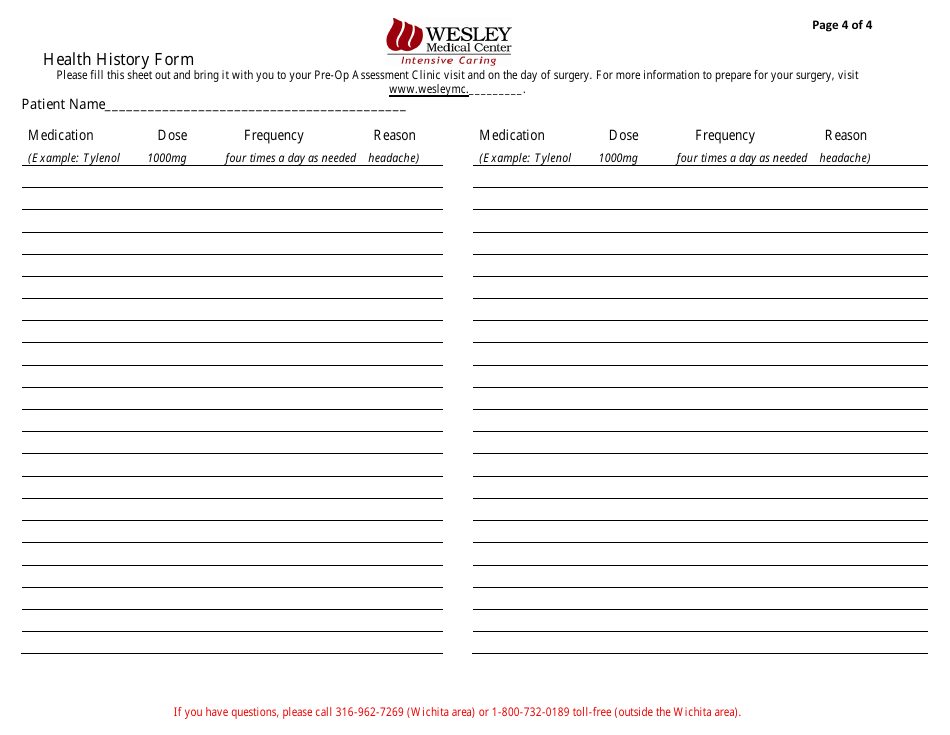 Health History Form - Wesley Medical Center, Page 4