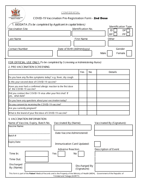 Covid-19 Vaccination Pre-registration Form - 2nd Dose - Trinidad and Tobago