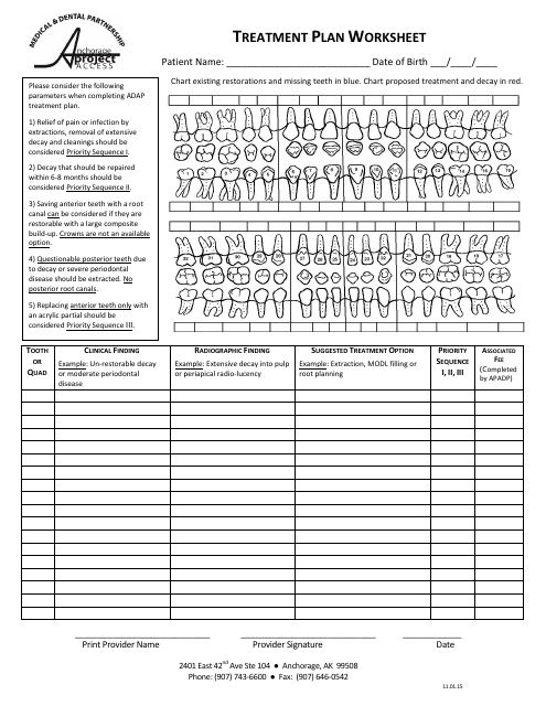 Dental Treatment Plan Worksheet - Anchorage Project Access