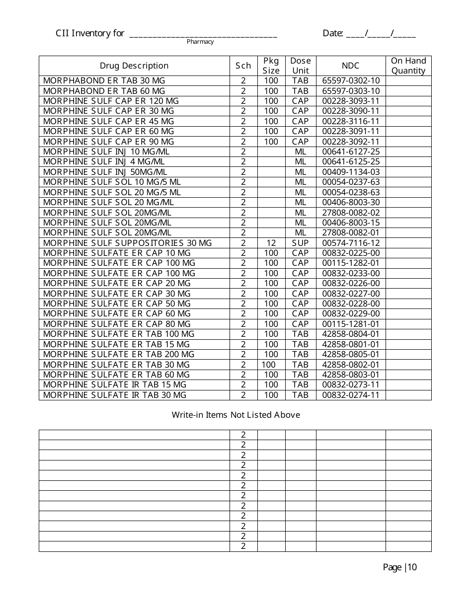 Controlled Substances Inventory Log - North Carolina, Page 11