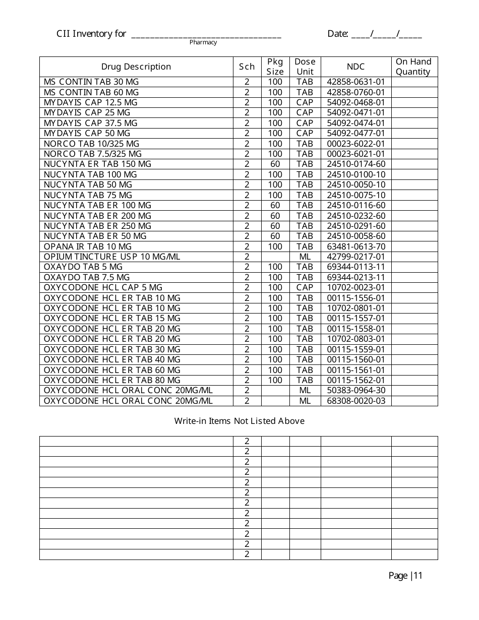 Controlled Substances Inventory Log - North Carolina, Page 12