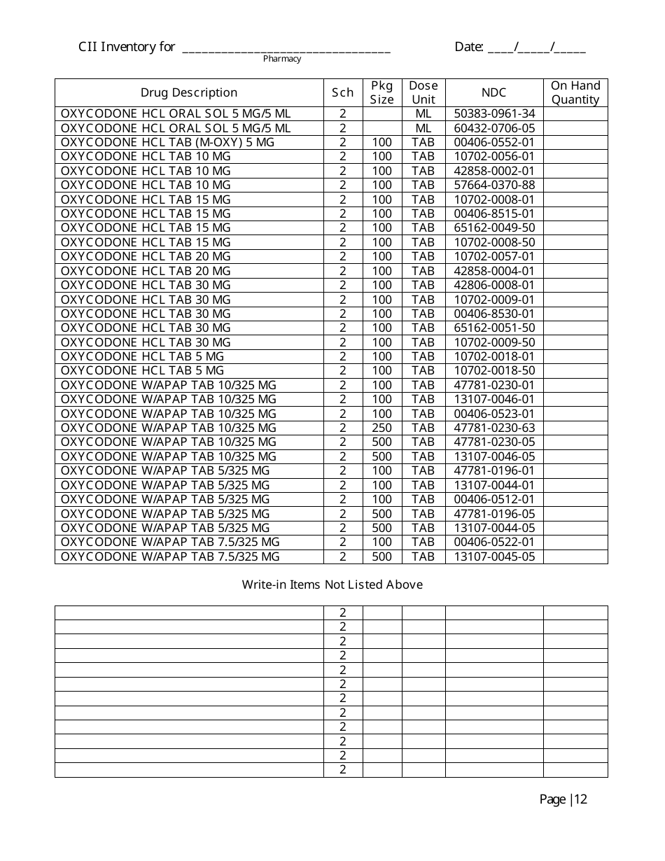 North Carolina Controlled Substances Inventory Log Fill Out, Sign