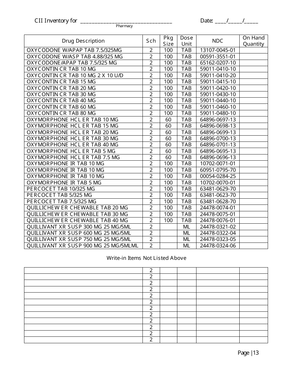 North Carolina Controlled Substances Inventory Log Fill Out, Sign