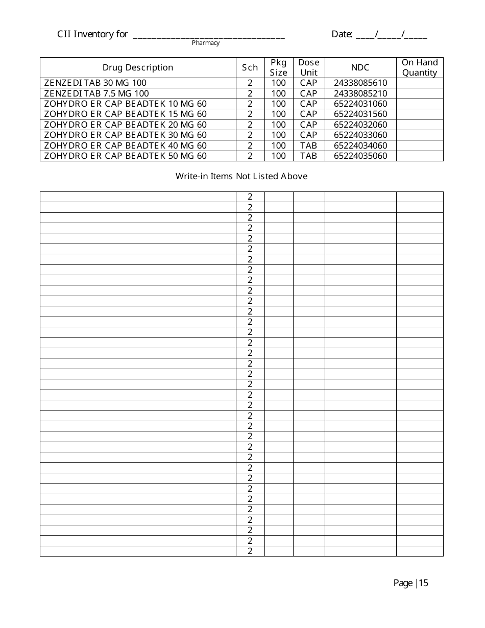 North Carolina Controlled Substances Inventory Log Fill Out, Sign