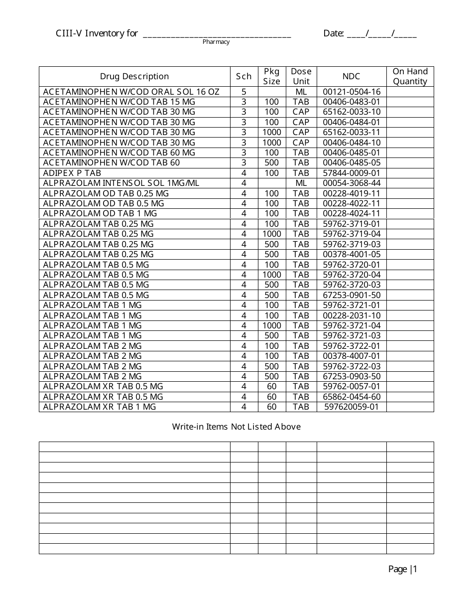 North Carolina Controlled Substances Inventory Log Fill Out, Sign