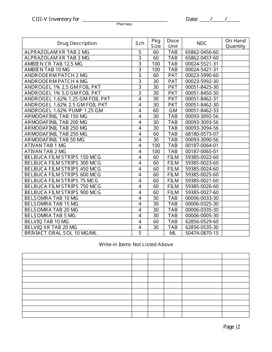 Controlled Substances Inventory Log - North Carolina, Page 19