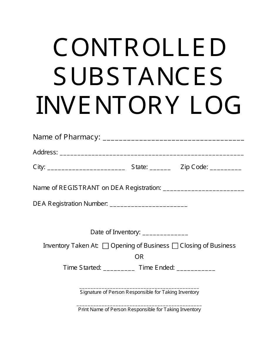 Controlled Substances Inventory Log - North Carolina, Page 1