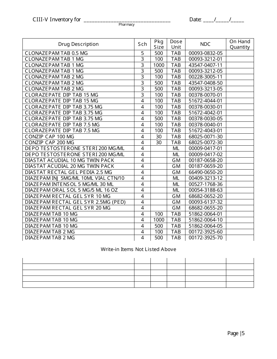 North Carolina Controlled Substances Inventory Log Fill Out, Sign