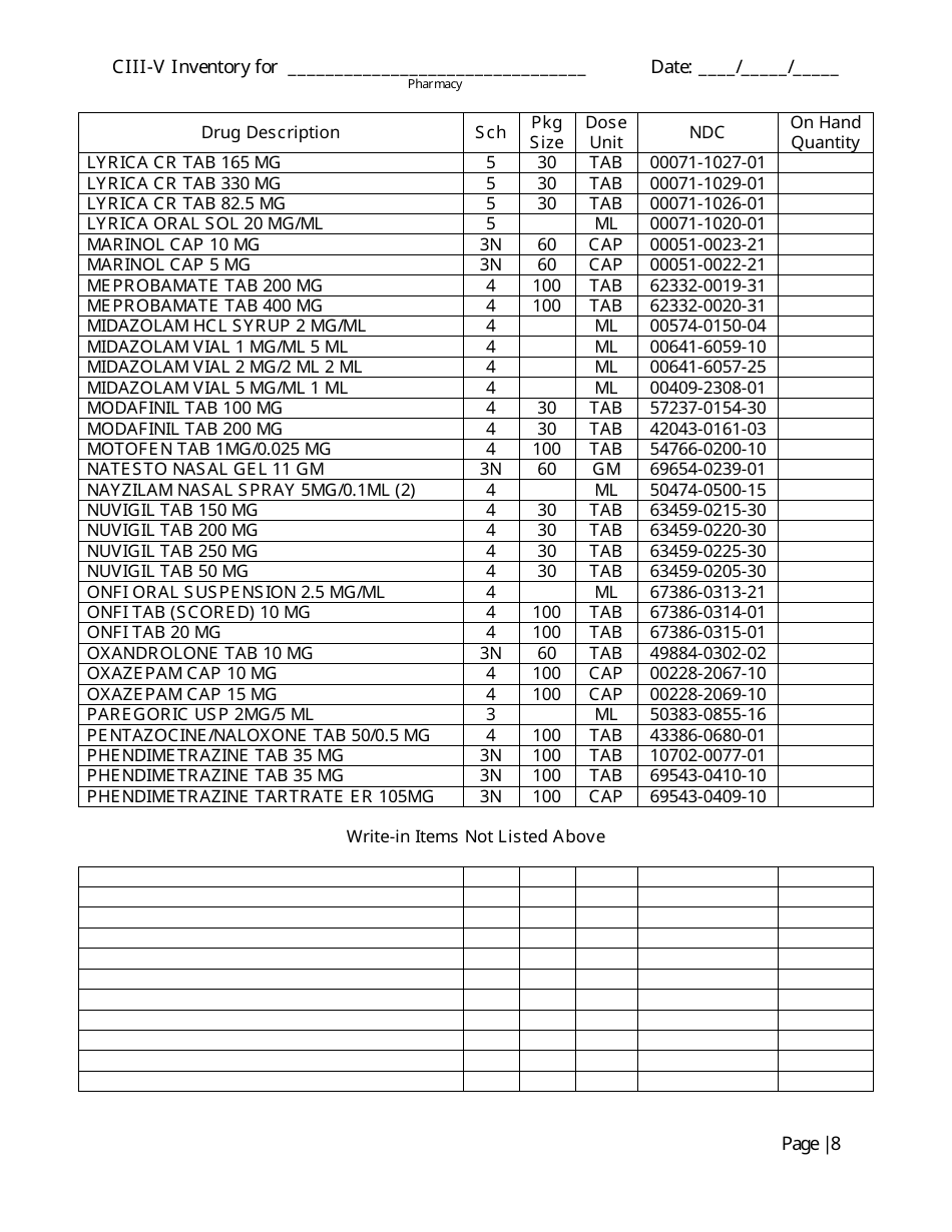 North Carolina Controlled Substances Inventory Log Fill Out, Sign