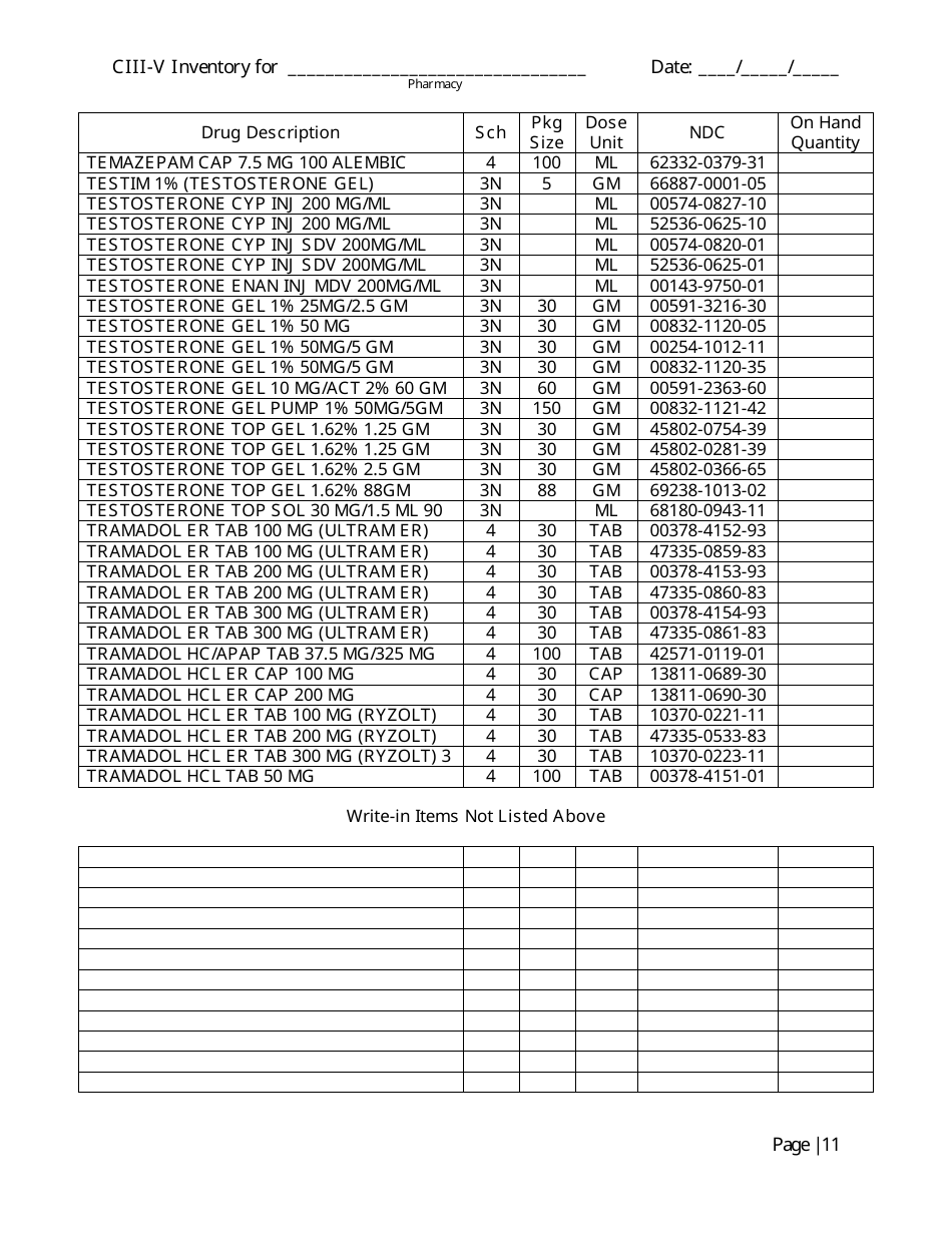 North Carolina Controlled Substances Inventory Log Fill Out, Sign