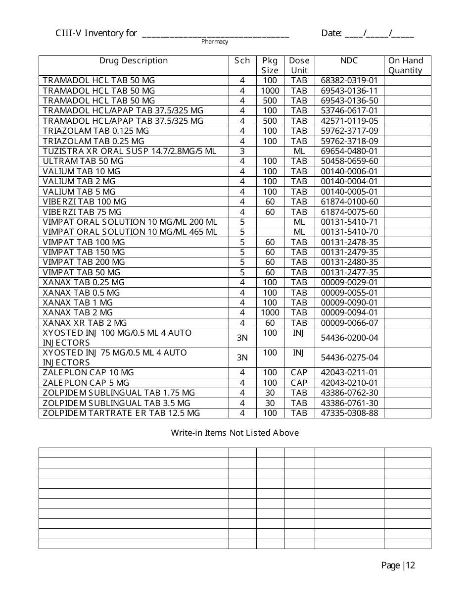 North Carolina Controlled Substances Inventory Log Fill Out, Sign