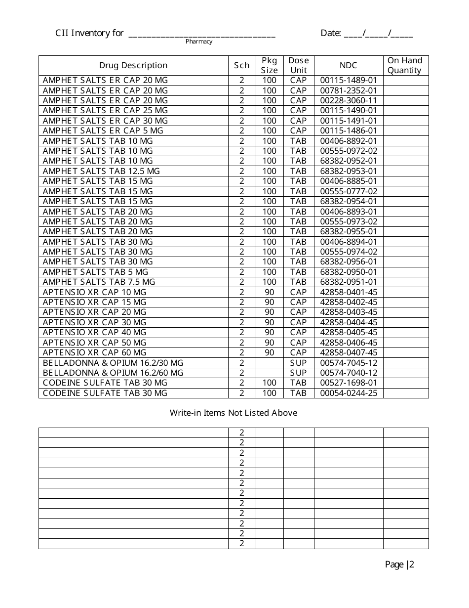 Controlled Substances Inventory Log - North Carolina, Page 3