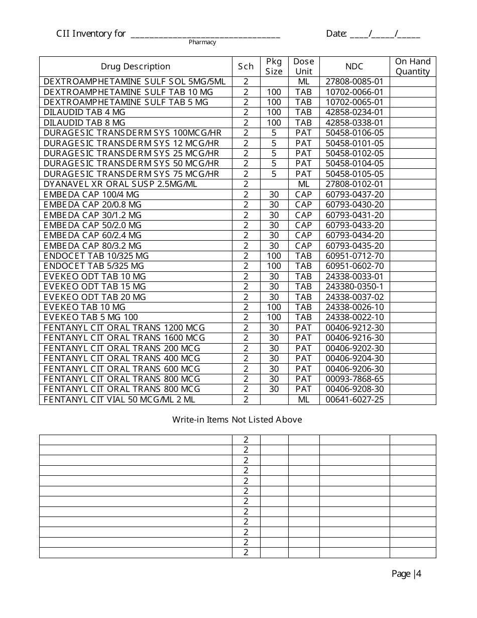Controlled Substances Inventory Log - North Carolina, Page 5