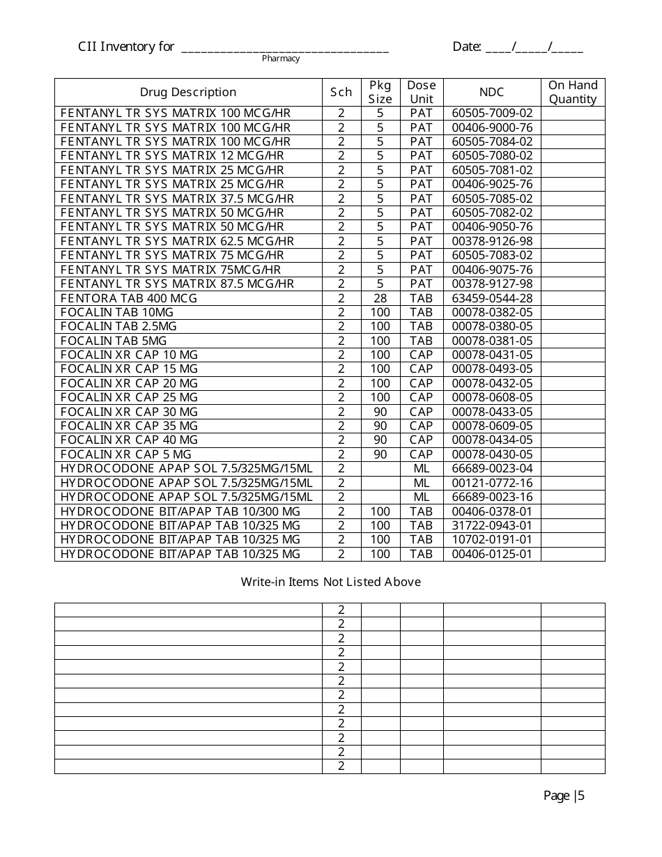 Controlled Substances Inventory Log - North Carolina, Page 6