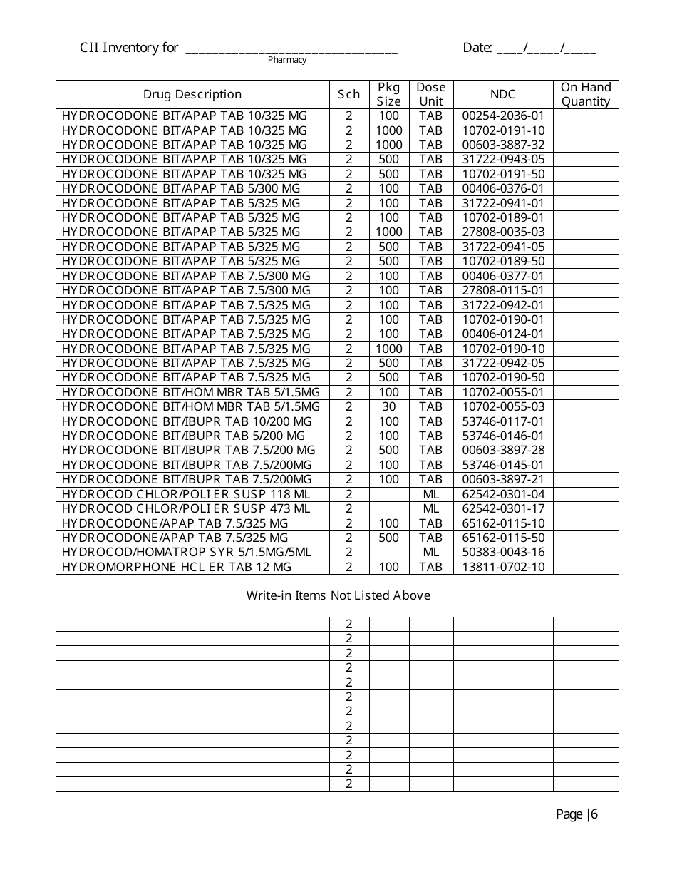 Controlled Substances Inventory Log - North Carolina, Page 7