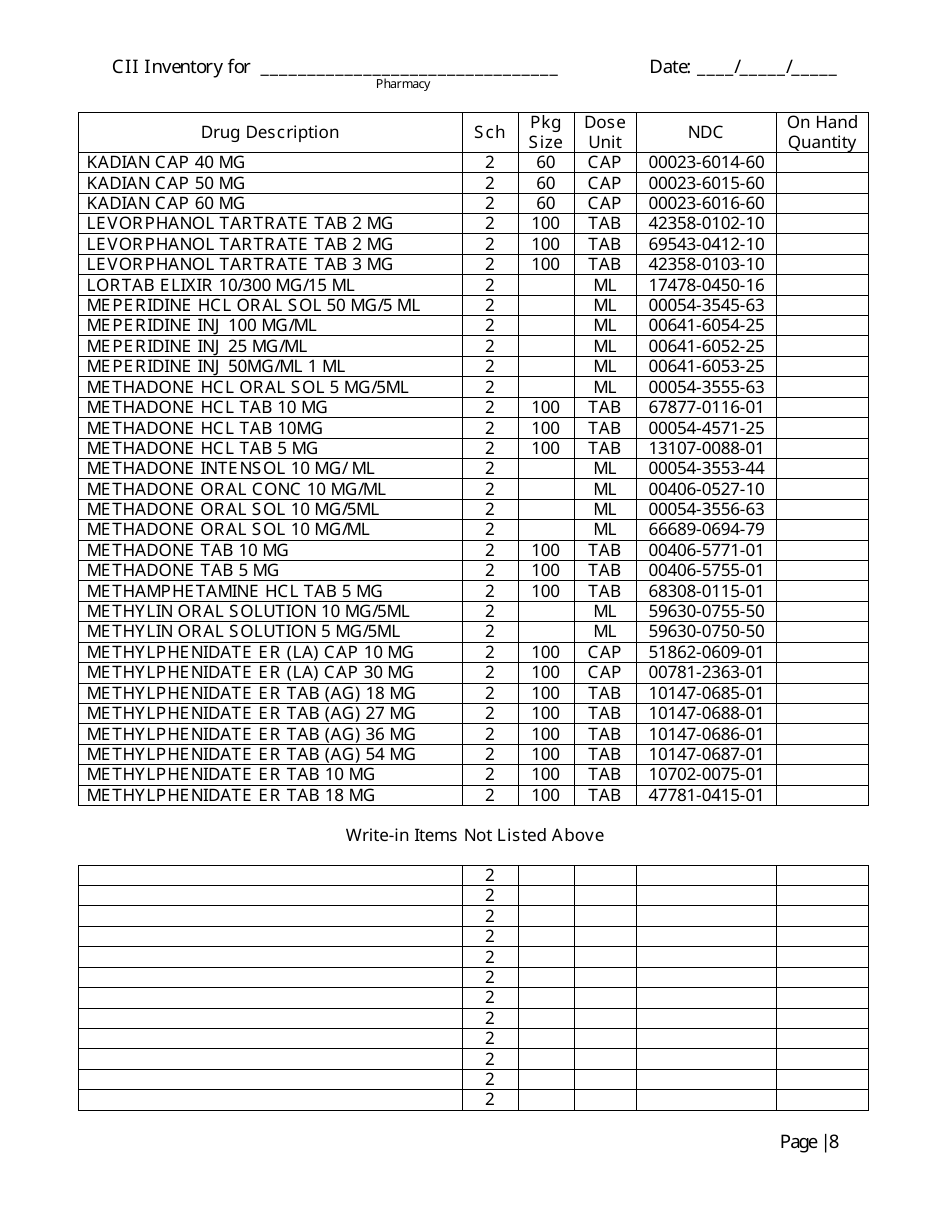North Carolina Controlled Substances Inventory Log Fill Out, Sign