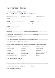 New Patient Confidential Information and Medical History Forms