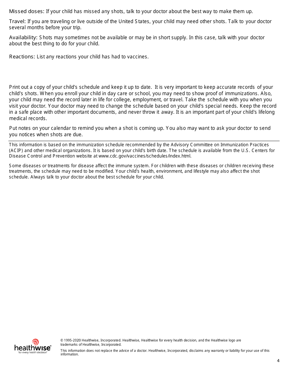 Childhood Immunization Record - Healthwise, Page 4
