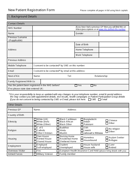 New Patient Registration Form - United Kingdom Download Pdf