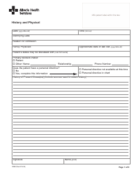 Document preview: Form 09957 History and Physical Form - Alberta, Canada