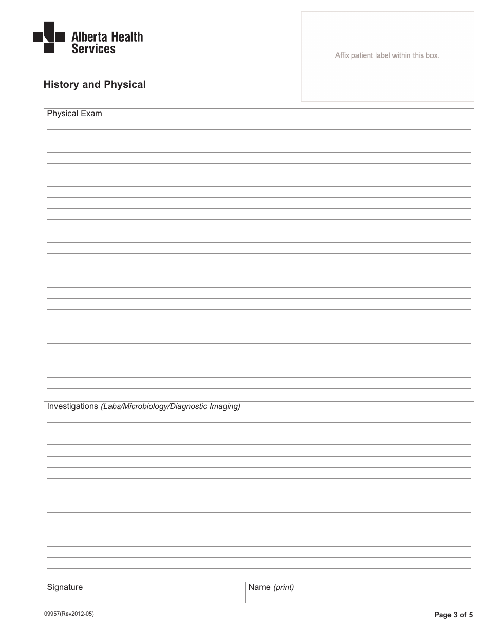Form 09957 History and Physical Form - Alberta, Canada, Page 3