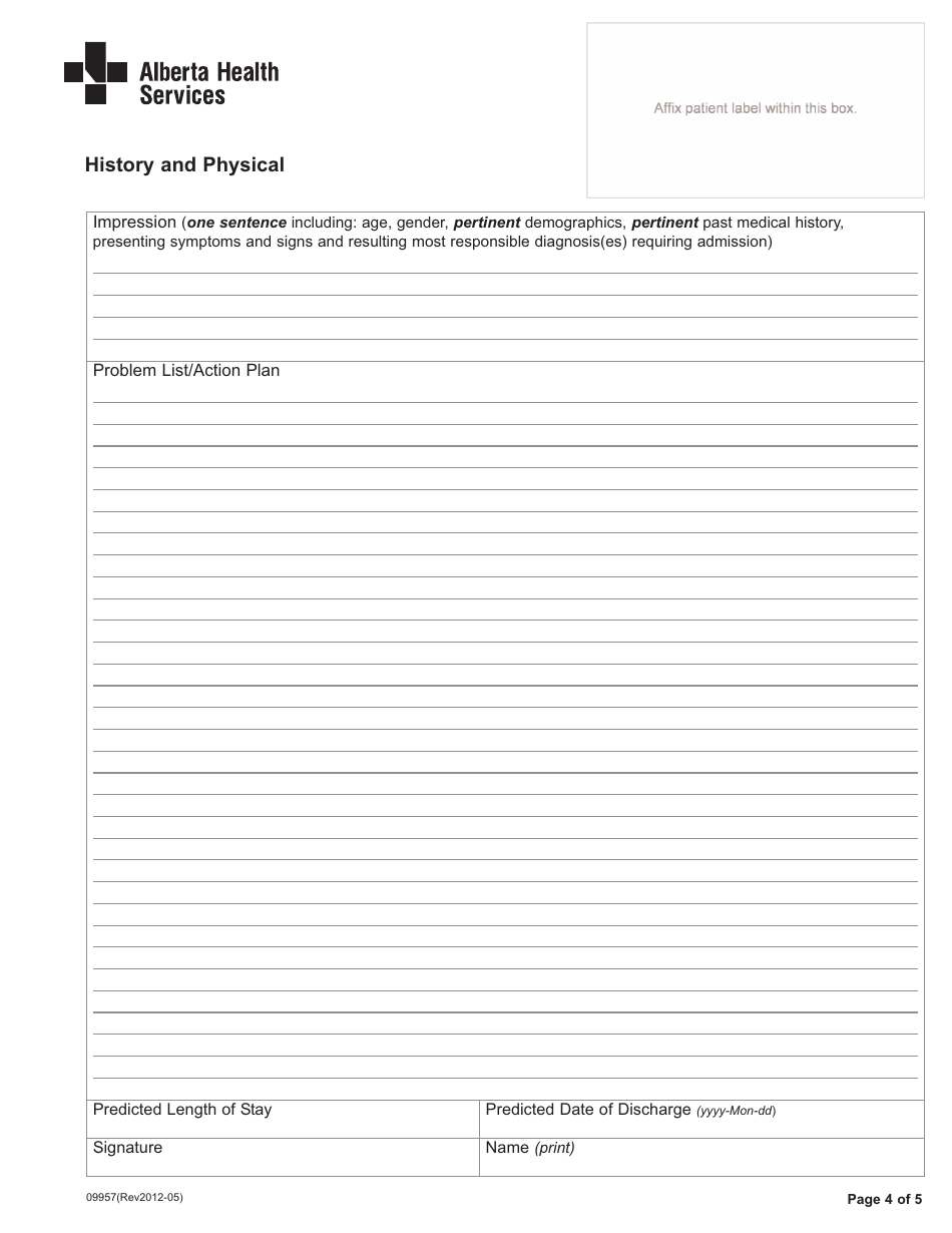 Form 09957 History and Physical Form - Alberta, Canada, Page 4
