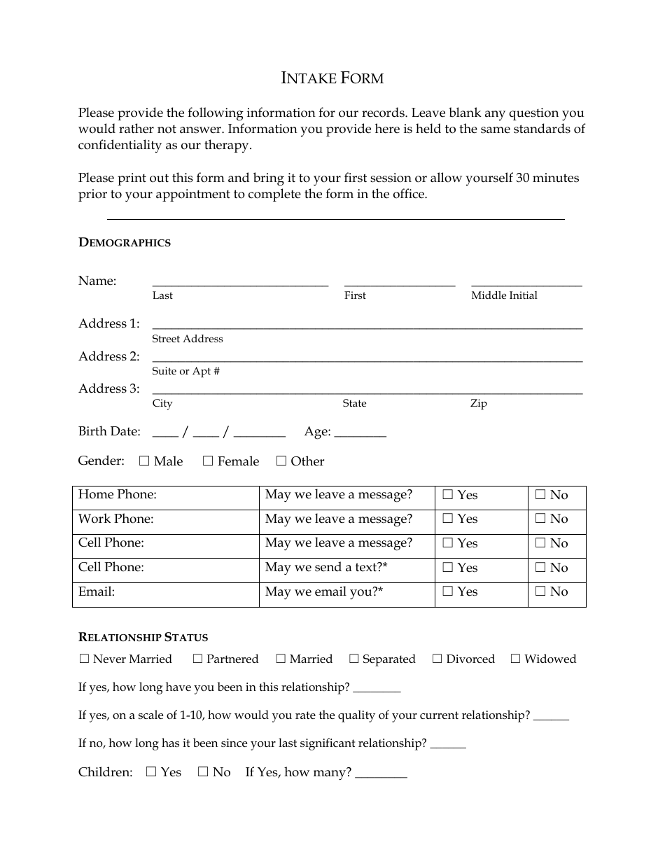 Intake Form, Page 1