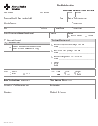 Document preview: Form 09826 Influenza Immunization Record - Alberta, Canada