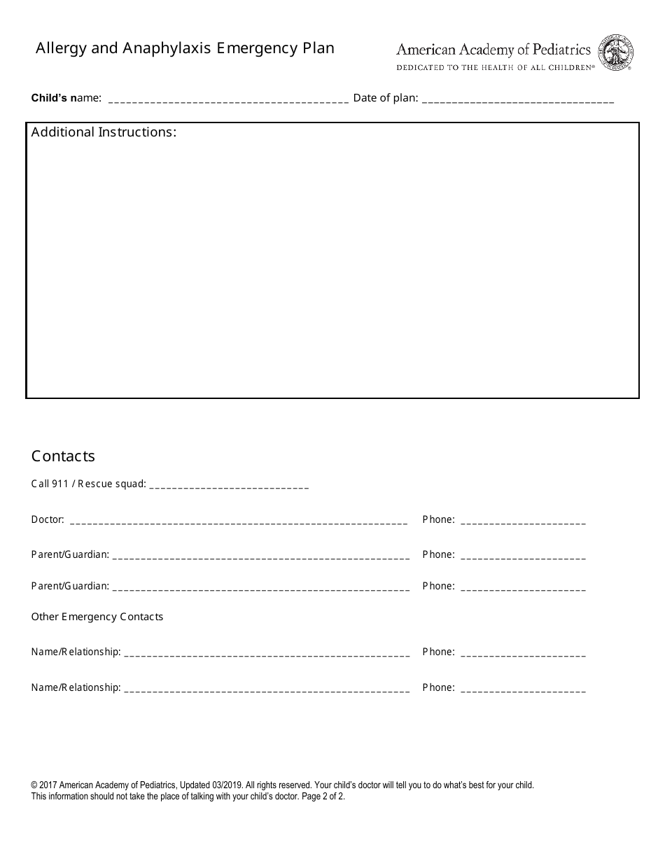 Allergy and Anaphylaxis Emergency Plan - American Academy of Pediatrics, Page 2