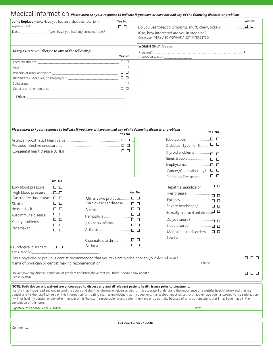 Dental Health History Form - American Dental Association, Page 2