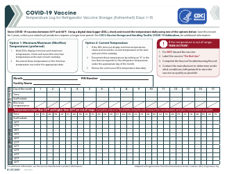 Document preview: Form CS321629-I Covid-19 Vaccine Temperature Log for Refrigerator Vaccine Storage (Fahrenheit) Days 1-15