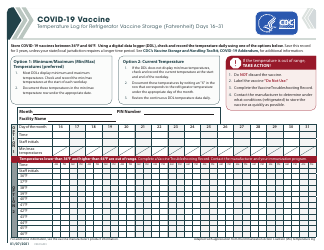 Form CS321629-I Covid-19 Vaccine Temperature Log for Refrigerator Vaccine Storage (Fahrenheit) Days 1-15, Page 2
