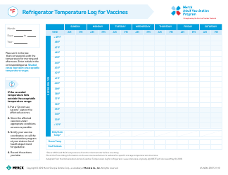 Document preview: Refrigerator Temperature Log for Vaccines - Merck