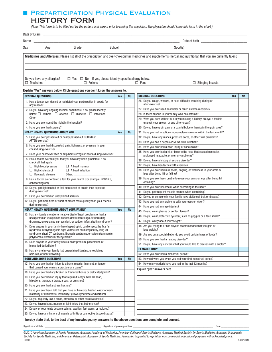 Preparticipation Physical Examination Form - American Medical Society ...