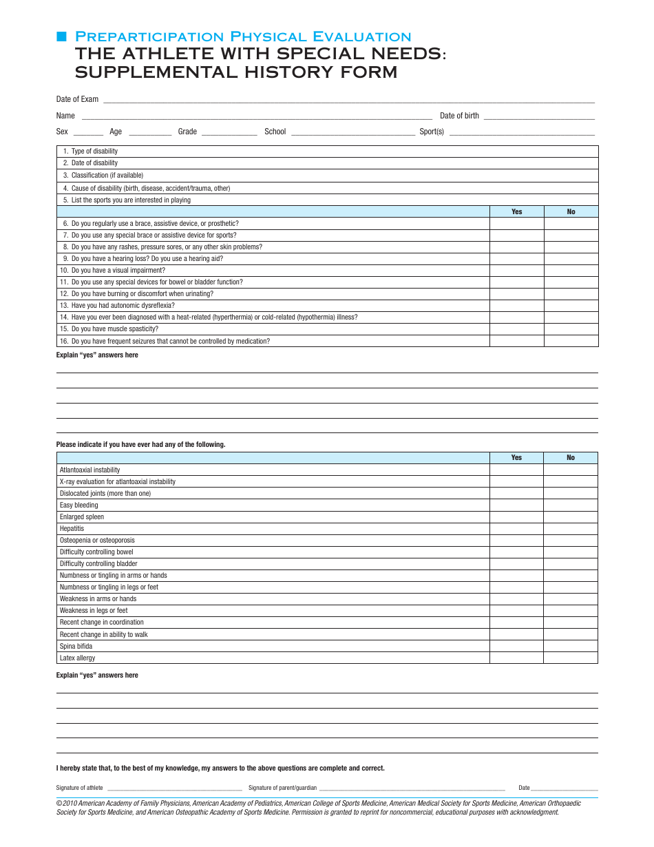 Preparticipation Physical Examination Form - American Medical Society for Sports Medicine, Page 4