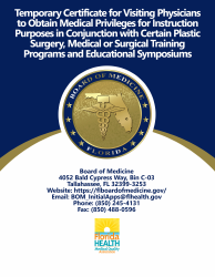 Document preview: Form DH-MQA1079 Temporary Certificate for Visiting Physicians to Obtain Medical Privileges for Instruction Purposes in Conjunction With Certain Plastic Surgery, Medical or Surgical Training Programs and Educational Symposiums - Florida