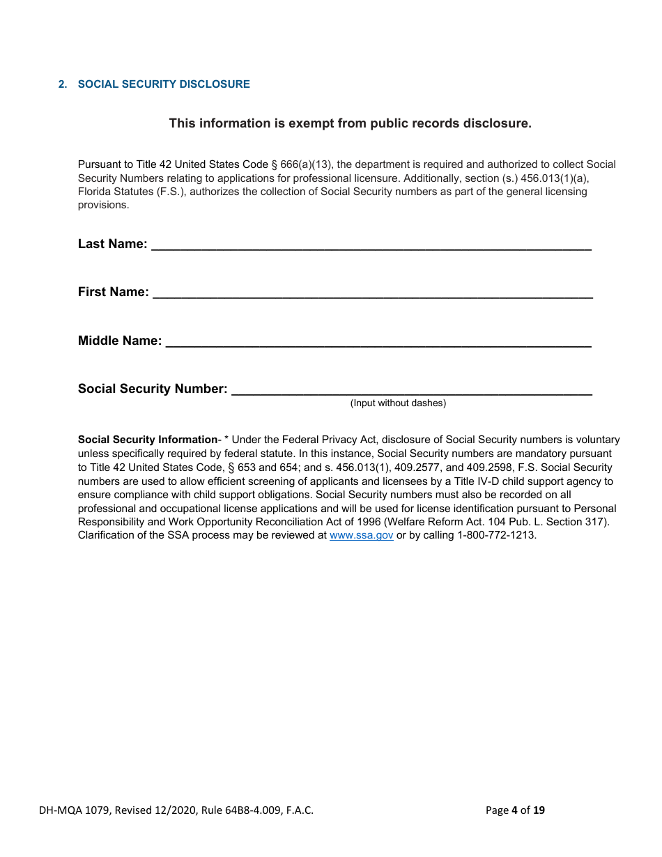 Form DH-MQA1079 Temporary Certificate for Visiting Physicians to Obtain Medical Privileges for Instruction Purposes in Conjunction With Certain Plastic Surgery, Medical or Surgical Training Programs and Educational Symposiums - Florida, Page 4