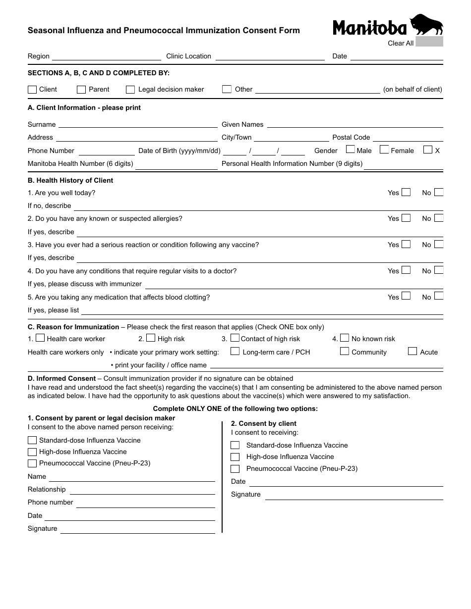 Manitoba Canada Seasonal Influenza and Pneumococcal Immunization