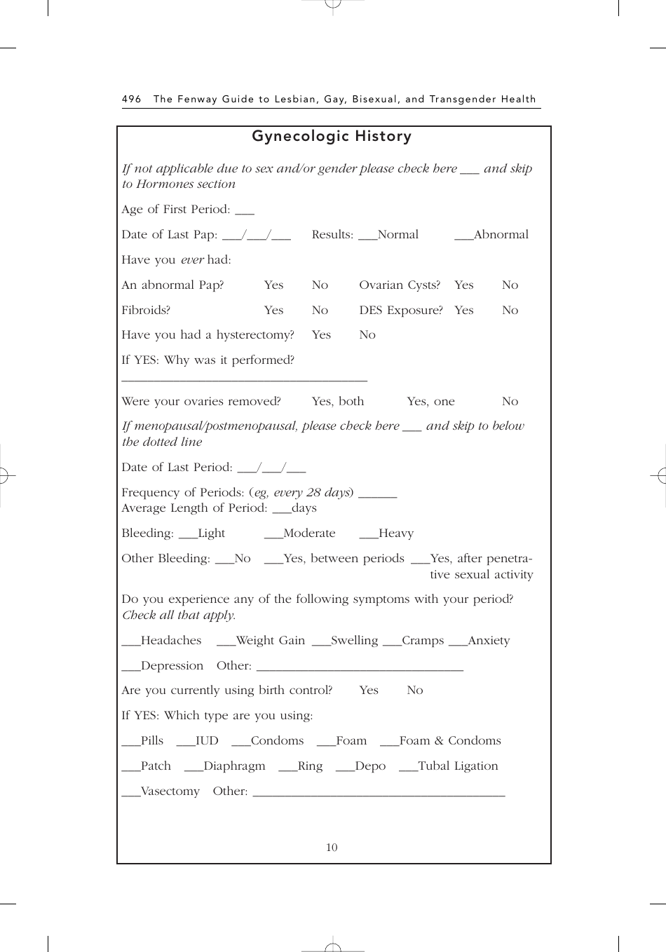 Sample New Patient Intake Form, Page 10