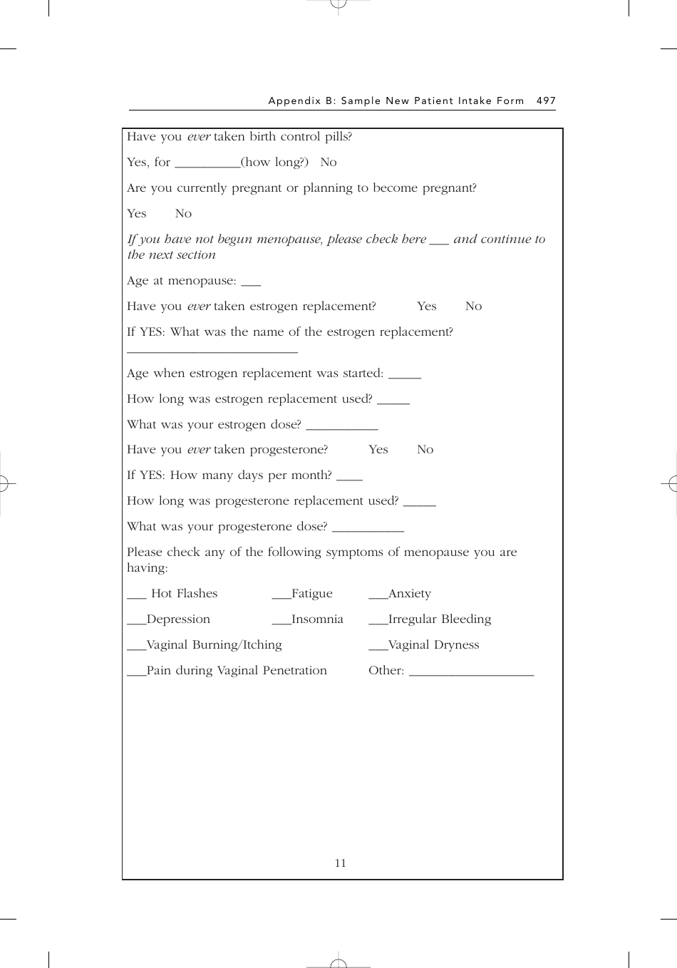 Sample New Patient Intake Form, Page 11