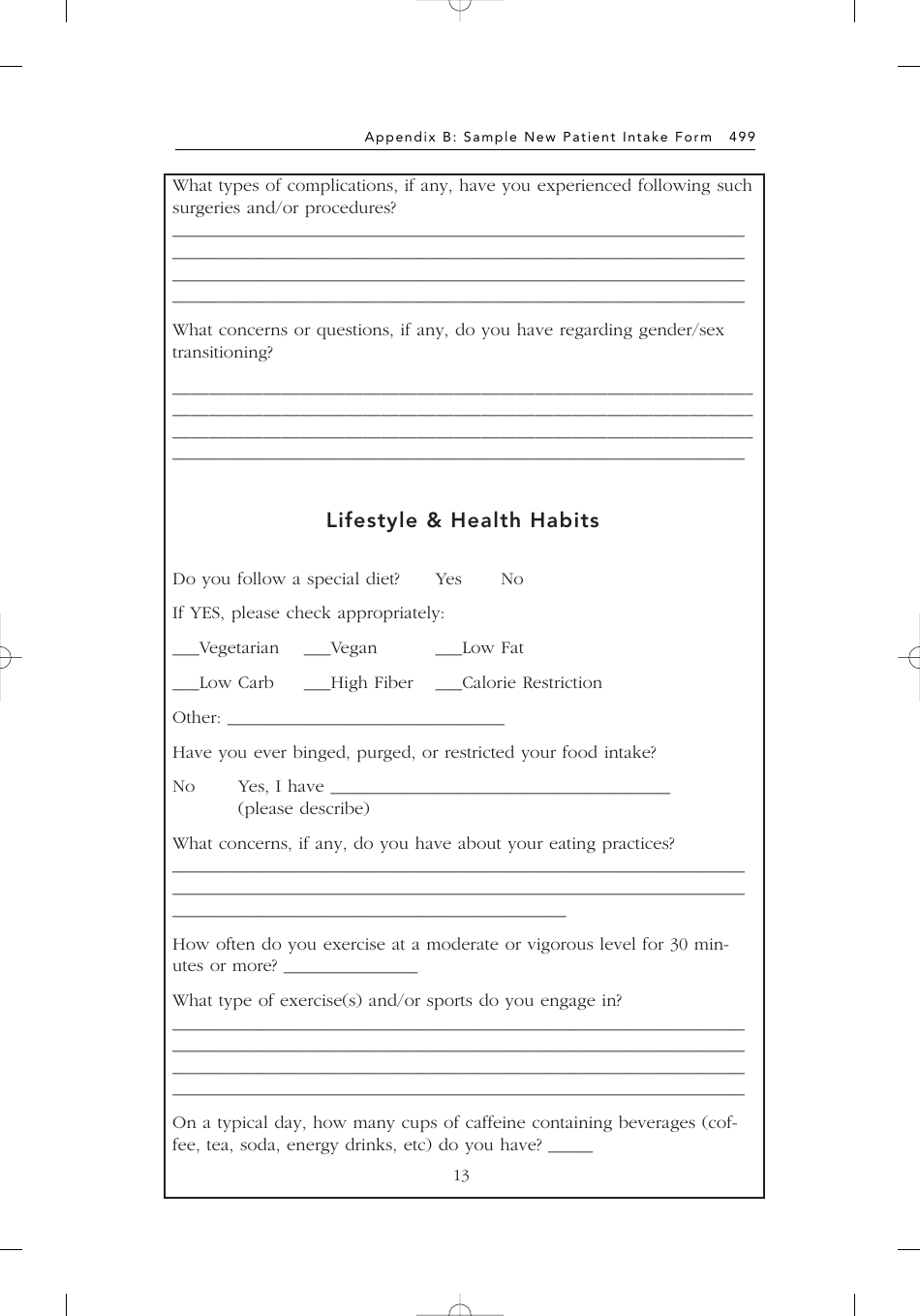 Sample New Patient Intake Form, Page 13