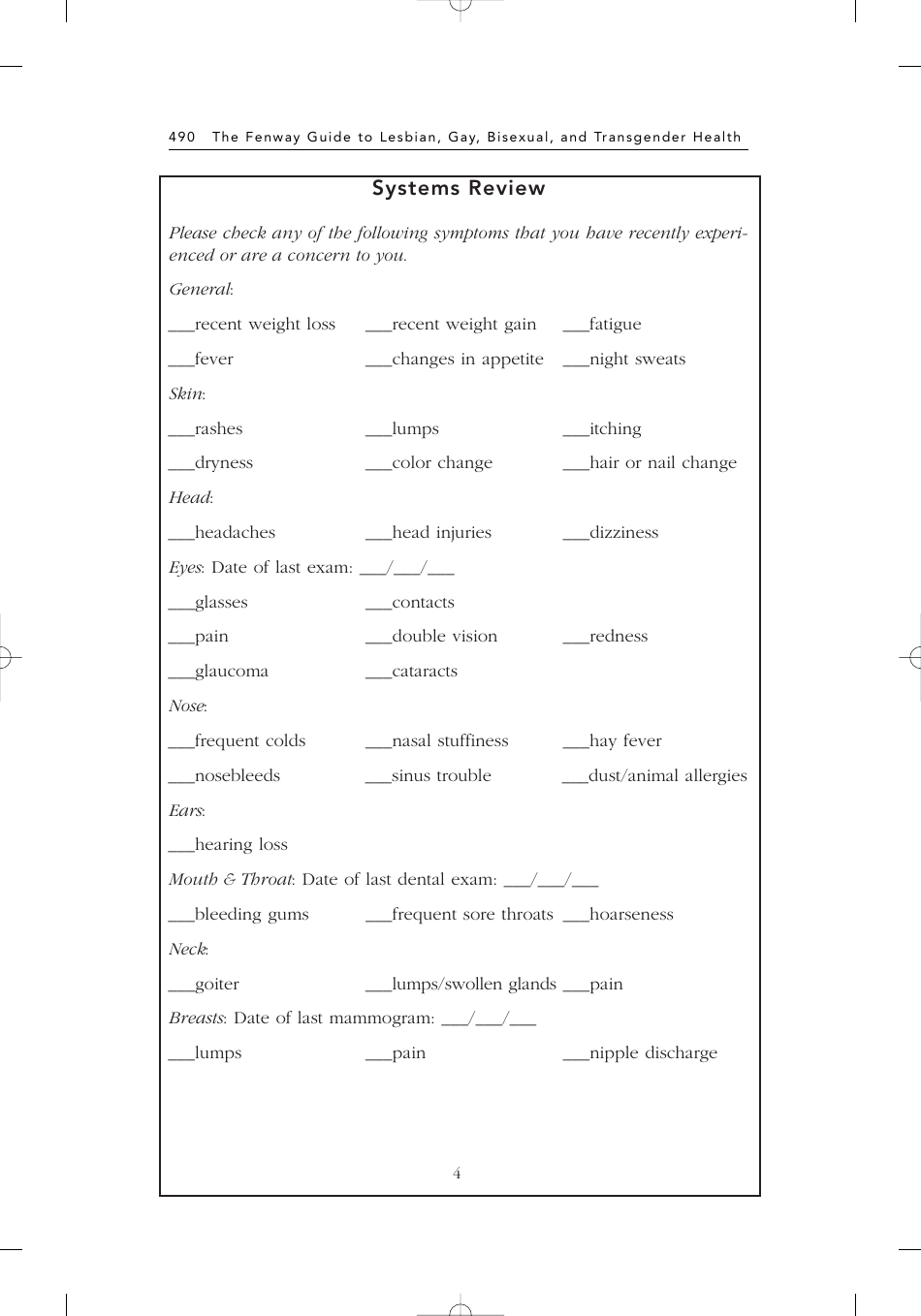 Sample New Patient Intake Form, Page 4